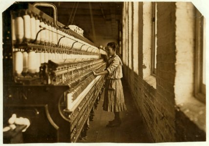 One of spinners in Whitnel Cotton Mfg. Co. (N.C.) She was 51 inches high. Had been in mill 1 year, some at night. Runs 4 sides, 48 cents a day. When asked how old, she hesitated, then said LOC nclc.01556