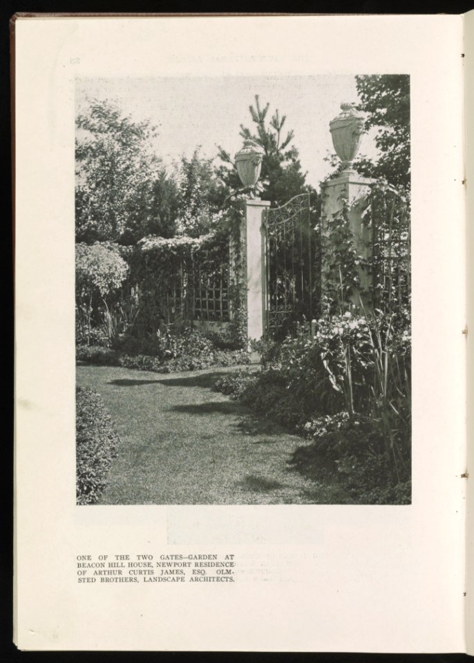 One of the two gates-garden at Beacon Hill House, Newport residence of Arthur Curtis James, Esq. Olmsted Brothers, Landscape architects LCCN2013648781