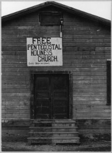 Olivehurst, Yuba County, California. Another view of church on second avenue. Preacher was a migrant . . . - NARA - 521578 photo