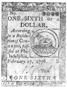 One sixth of a dollar according to a resolution of Congress passed at Philadelphia, February 17, 1776 LCCN2002723318