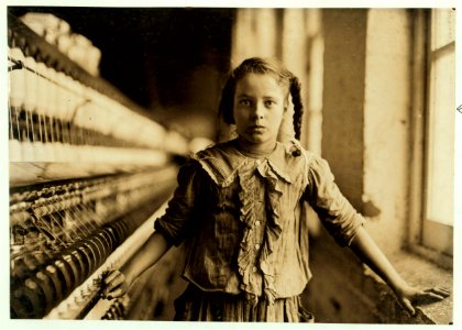 One of the spinners in Whitnel Cotton Mfg. Co. N.C. She was 51 inches high. Had been in mill 1 year. Some at night. Runs 4 sides, 48 cents a day. When asked how old, she hesitated, then said LOC cph.3a49704