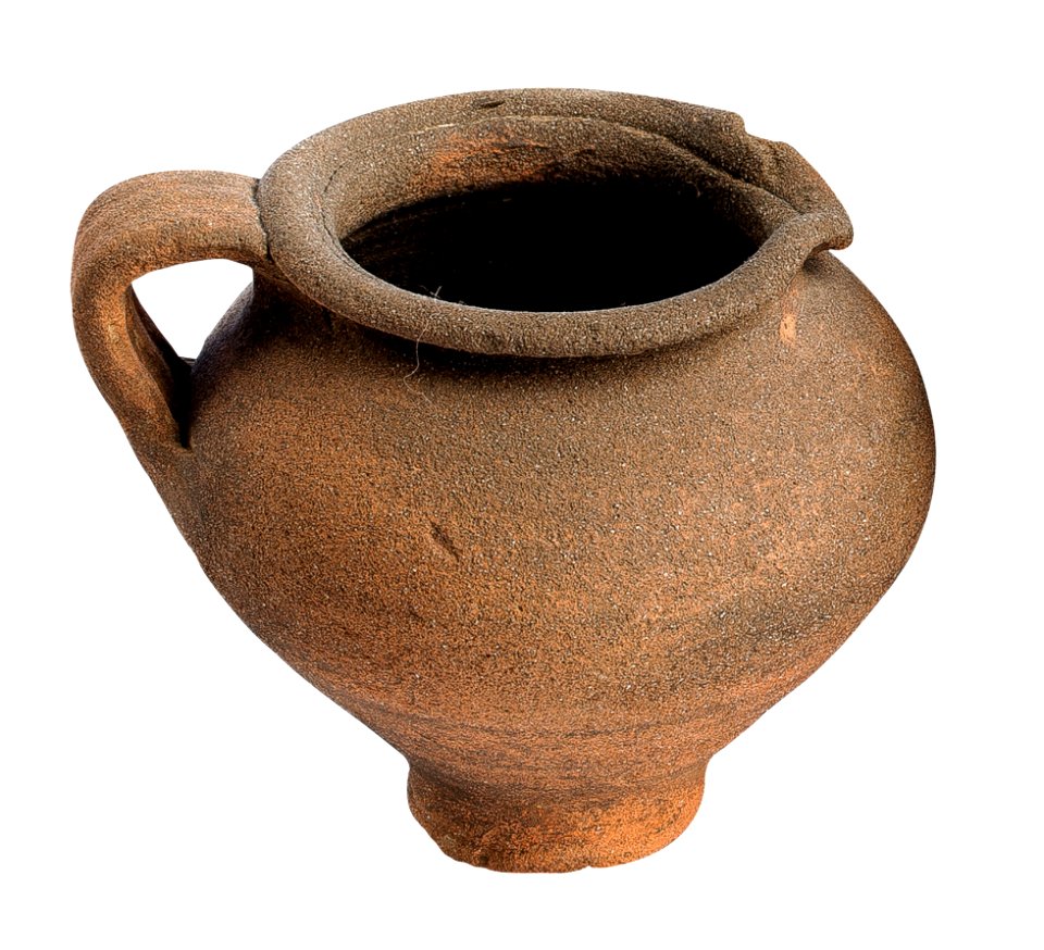 Oorpot in ruwwandig gesmookt aardewerk, 165 tot 330 NC, vindplaats- Koninksem, Aan Paspoel, zuidwestgrafveld, 1975-1976, graf 238, collectie Gallo-Romeins Museum Tongeren, 83.C.17