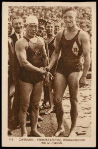 Olympische Spelen. Zwemmen, Tsuruta, wereldrecord 200 meter heren. Uitgave Weenenk & Snel, Den Haag, Afb PBKD00435000018