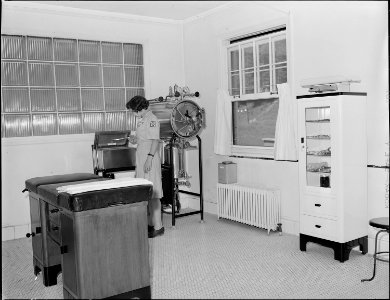 Operating room in company owned dispensary. Koppers Coal Div., Kopperston Mines, Kopperston, Wyoming County, West... - NARA - 540946