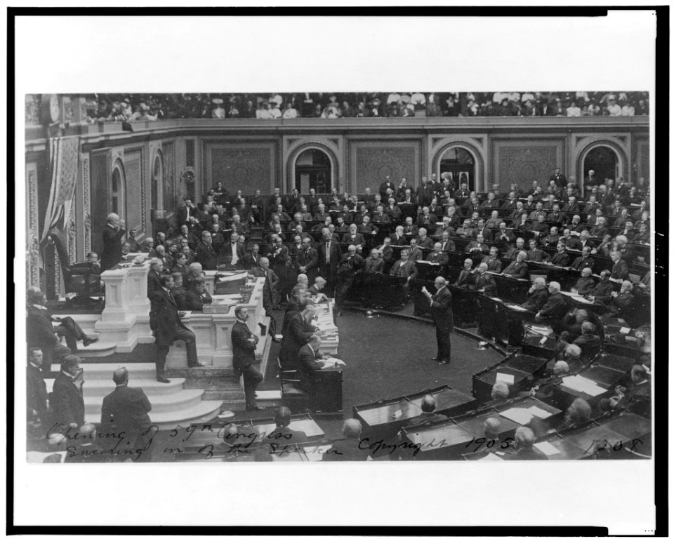 Opening ceremonies of the U.S. 59th Congress, 2nd session, 1906, with Speaker Joseph Cannon presiding LCCN98511956