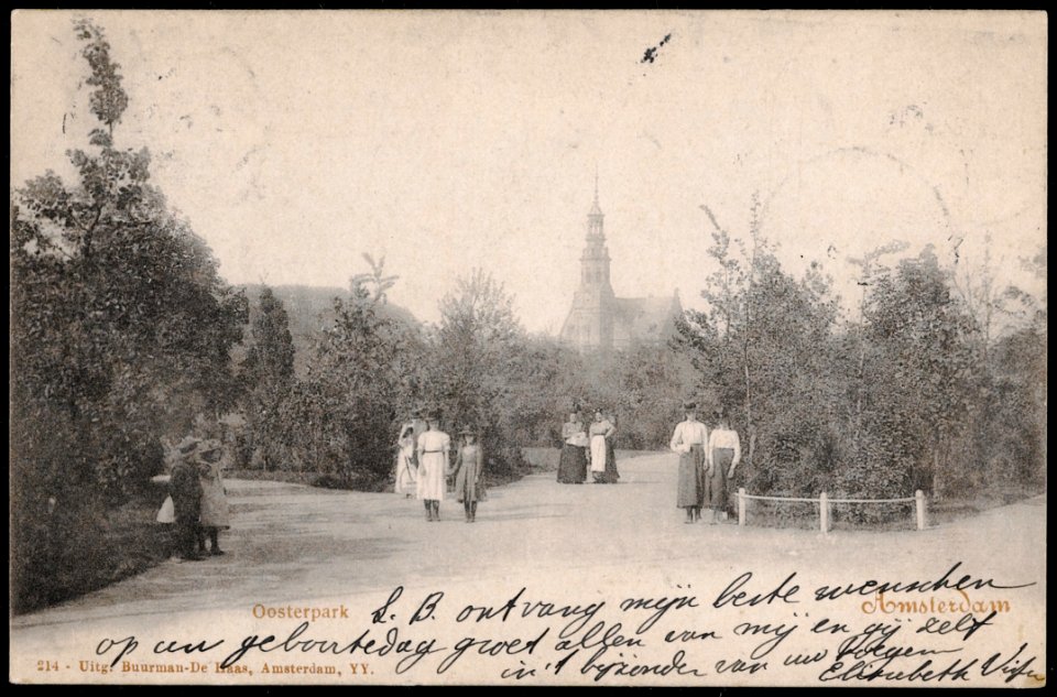 Oosterpark met Muiderkerk. Uitgave Buurman-De Haas, Amsterdam, Afb PRKBB00366000003