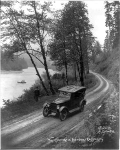 Oregon - automobile in road beside fishing stream LCCN2006688649