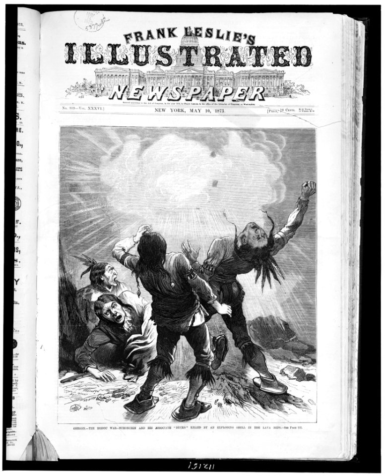 Oregon. The Modoc war - Schonchin and his associate Bucks killed by an exploding shell in the lava beds LCCN94514861
