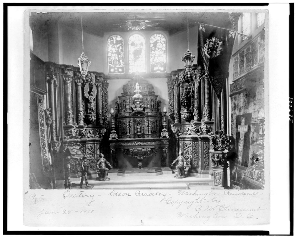 Oratory with religious articles and sculpture in Edson Bradley residence, Washington, D.C. LCCN90713559