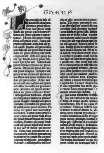 Pages from the Gutenberg Bible, 1455- the 1st pages of the Gospels and the beginning of the Sermon on the Mount- Matthew 1-1 LCCN2007675532