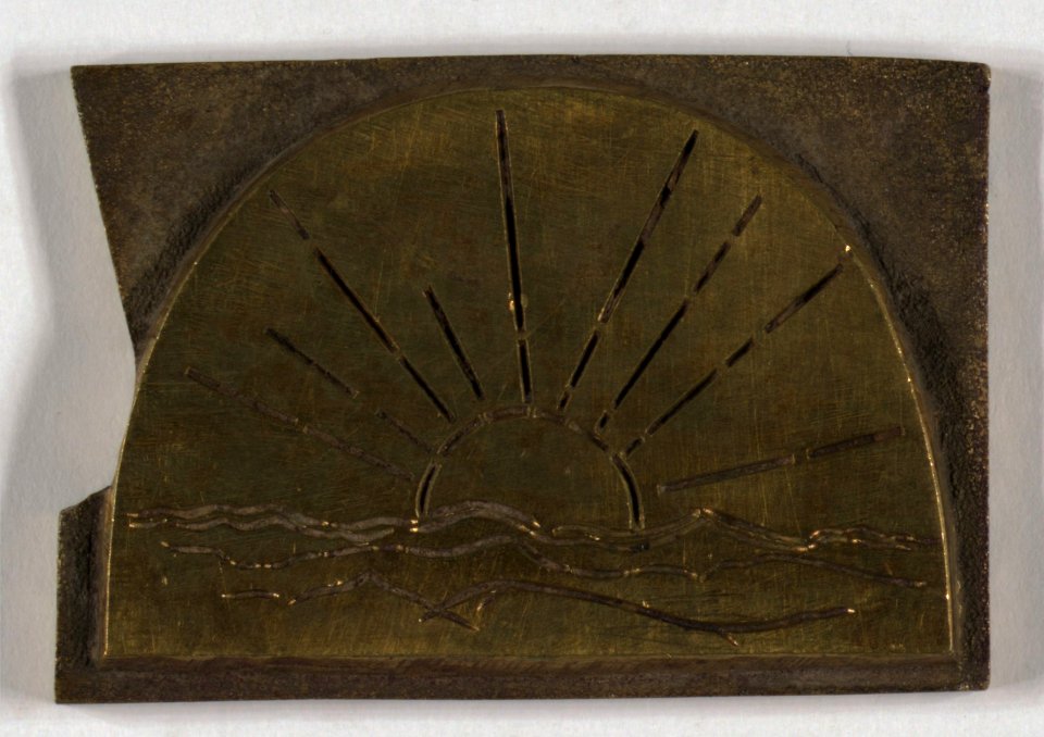 Original brass dies used for 1860 edition of leaves of grass. (Sunrise on irregularly-shaped plate) LCCN2005680549
