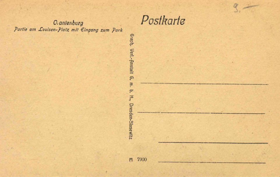 Oranienburg, Brandenburg - Luisenplatz mit Eingang zum Park (back) (Zeno Ansichtskarten)