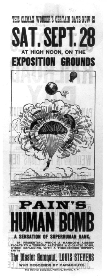 Pain's human bomb ... the master aeronaut, Louis Stevens, who descends by parachute LCCN2012646025