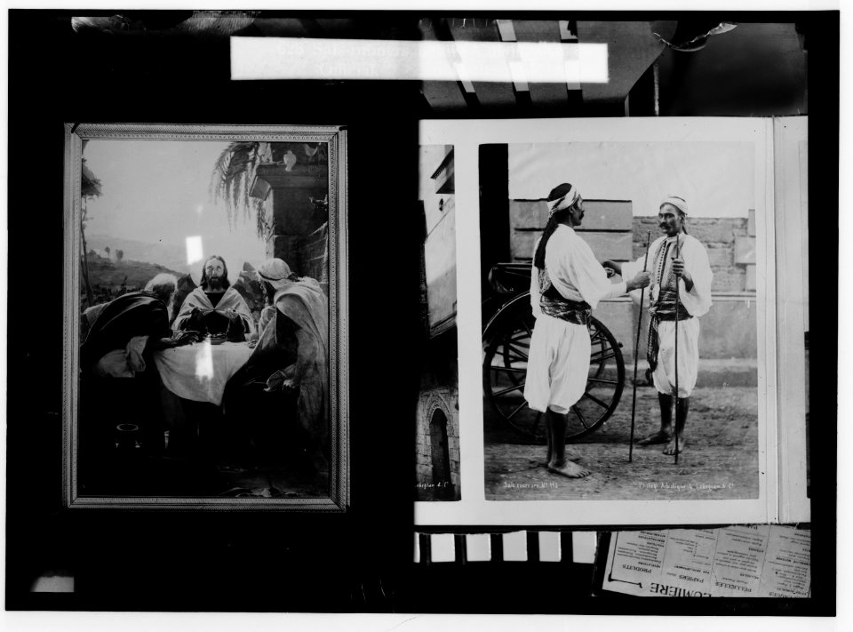 Painting of Jesus Christ seated at table with others); Sais-runners before carriage of official LOC matpc.01313