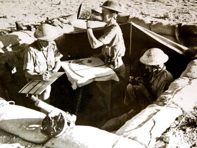Orders being shouted to guns from firing post, 8th Army, North African Campaign, WWII (36845601310)