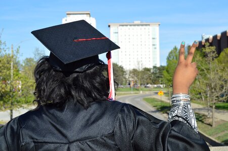 College blue peace blue graduation photo