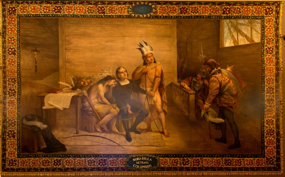 Painting- Bobadilla Betrays Columbus at the University of Notre Dame, a Catholic research university located in Notre Dame, an unincorporated community north of the city of South Bend, in St. Joseph LCCN2013650755
