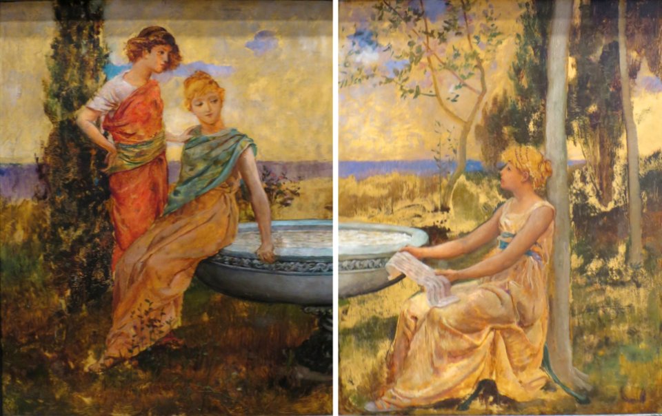 Paintings by Will Hicock Low on doors of 1882 cabinet, High Museum