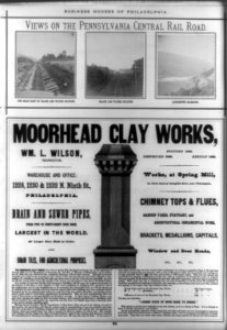 Page with three original photoprints Views on the Pennsylvania Central Railroad and advertisement for Moorhead Clay Works, Philadelphia LCCN89711671 photo