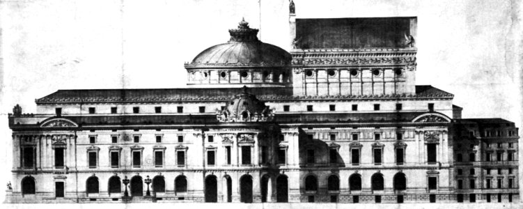 Palais Garnier elevation east facade, spring 1862 - Bibliothèque de l'Opéra - Mead 1991 p90