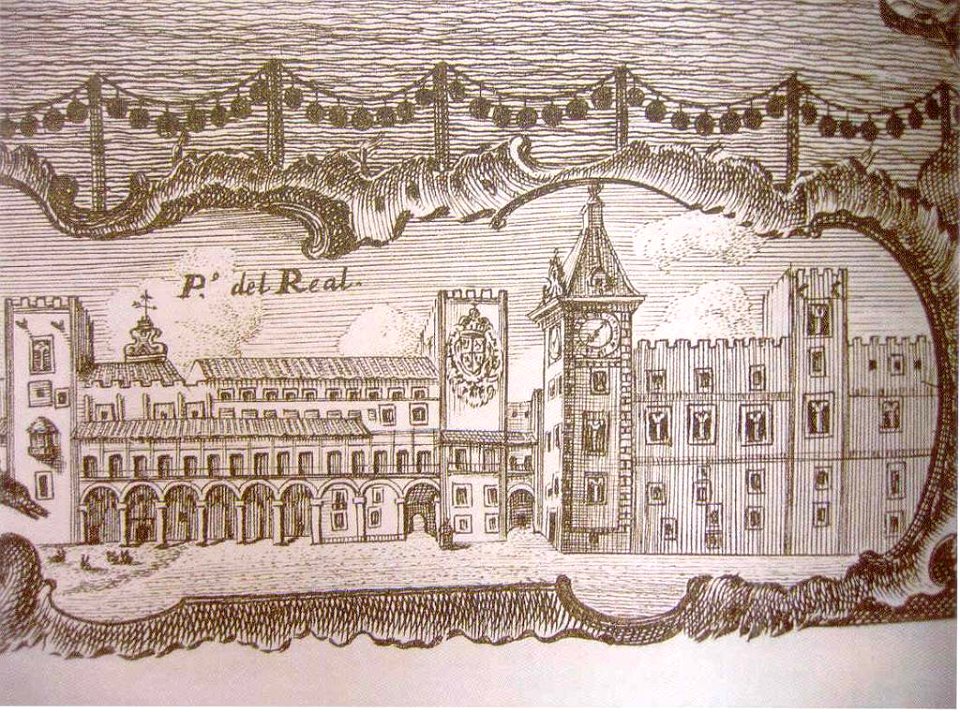 Palau del Real de València a la Naumàquia de Carlos de Francia, any 1755.