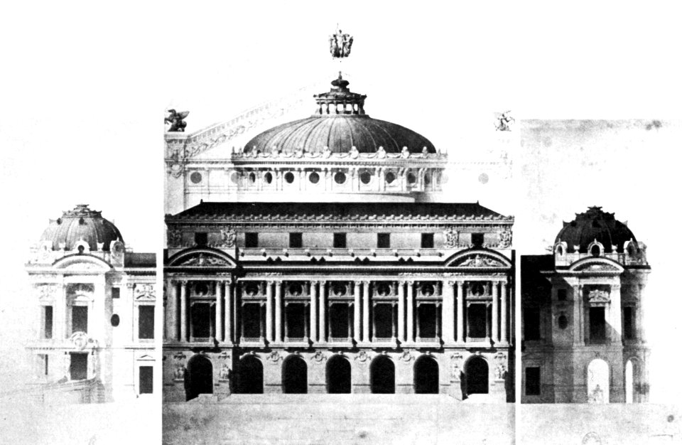 Palais Garnier elevation principal facade, spring 1862 - Bibliothèque de l'Opéra - Mead 1991 p90