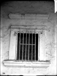 Original iron window bars at Mission San Juan Capistrano, California, ca.1906 (CHS-4454) photo