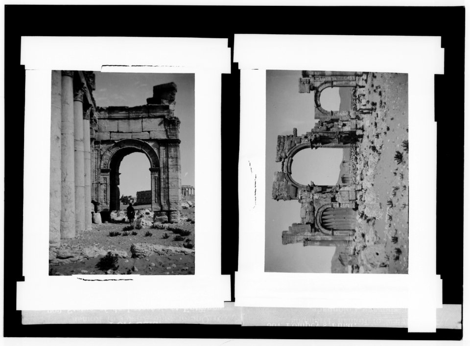 Palmyra (Tadmor). One of side arches of triumphal arch ; full view of triumphal arch, showing colonnade LOC matpc.01431