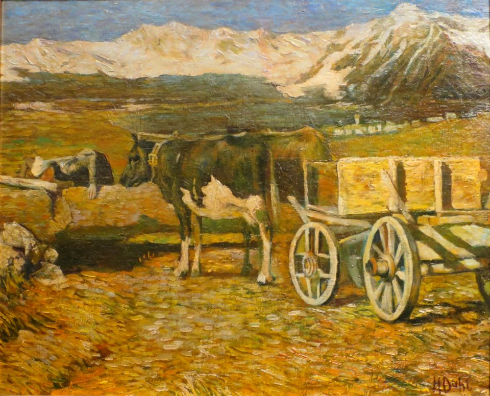 Painting of ox-drawn cart by Hans Dahl