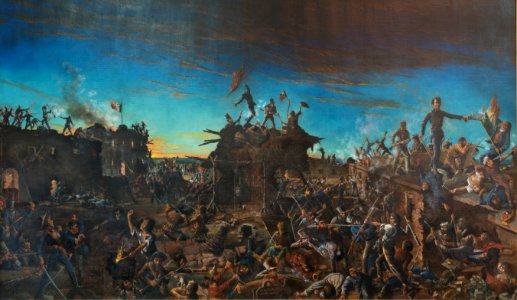 Painting, Dawn at the Alamo, by Henry Arthur McArdle, hanging in the Senate Chamber of the Texas State Capitol in Austin, Texas LCCN2014632109
