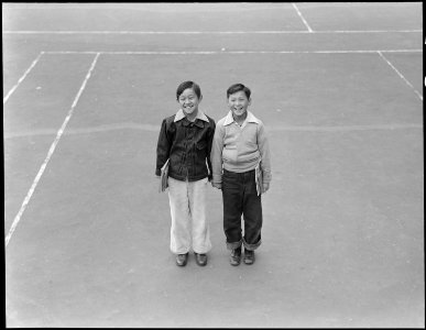 Pals at Raphael Weill Public School, Geary and Buchanan Streets. Yuichi Sumi (left), of Japanese an . . . - NARA - 536050