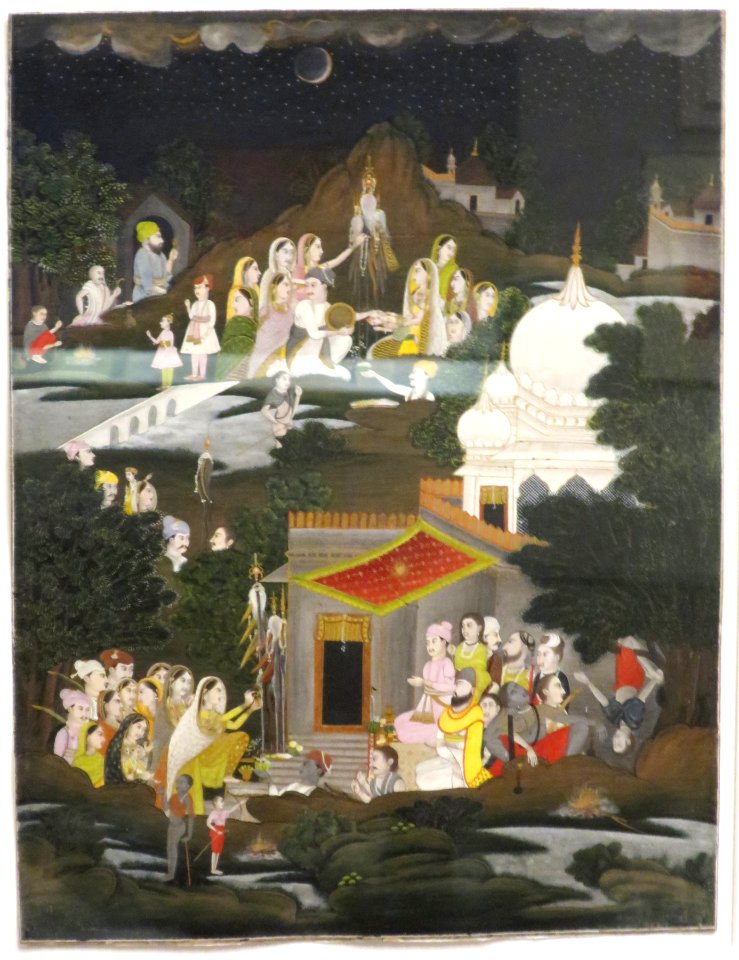 Palaces and Figures in a Night Landscape, Mughal, Dayton Art Institute