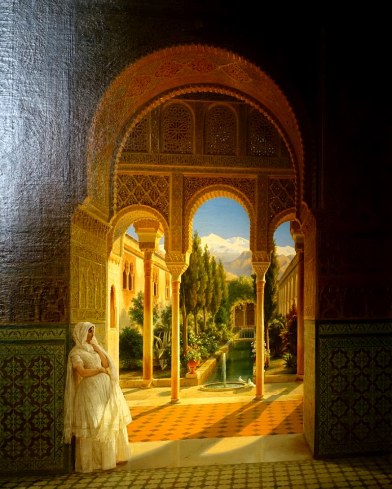 Palacia de Generalife and Patio de la Acequia, in the Alhambra, Granada, detail, by Wilhelm (Guillaume) Meyer, Granada, 1848 - Landesmuseum Württemberg - Stuttgart, Germany - DSC03286