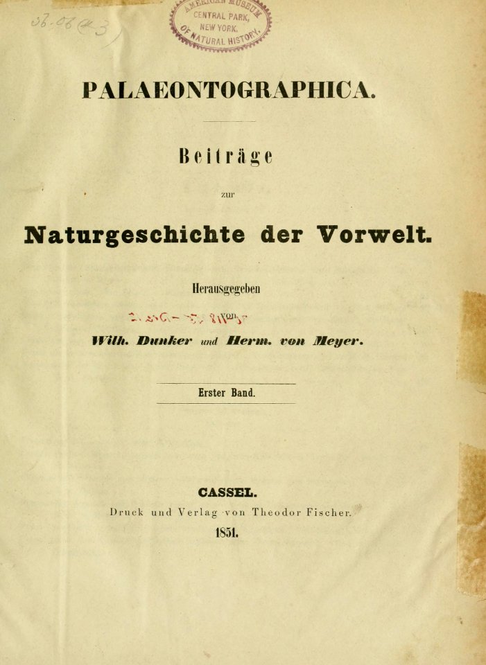 Palaeontographica. Band 1, Titel