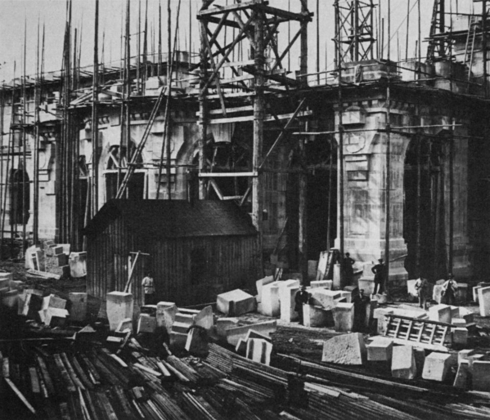 Palais Garnier 1864 construction photo of the east pavilion - Mead 1991 p152