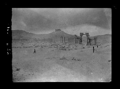 Palmyra. Triple archway and colonnade. Castle hill in background LOC matpc.15496