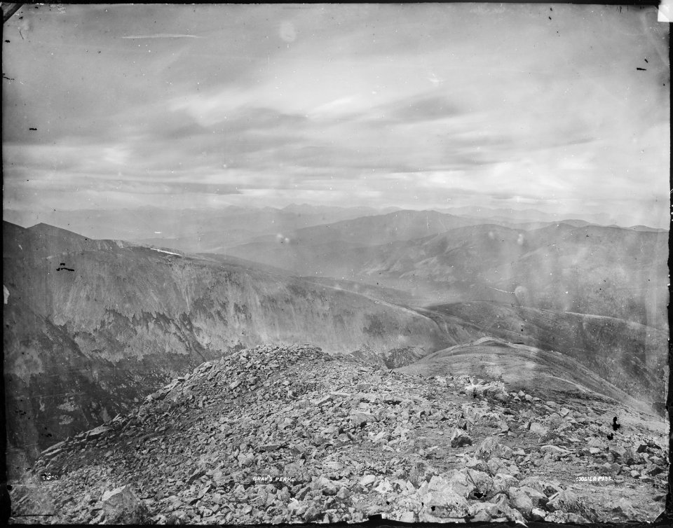 Panorama from summit of Mount Lincoln, showing Gray's peak to Hoosier Pass, Pikes Peak in distance. - NARA - 517683