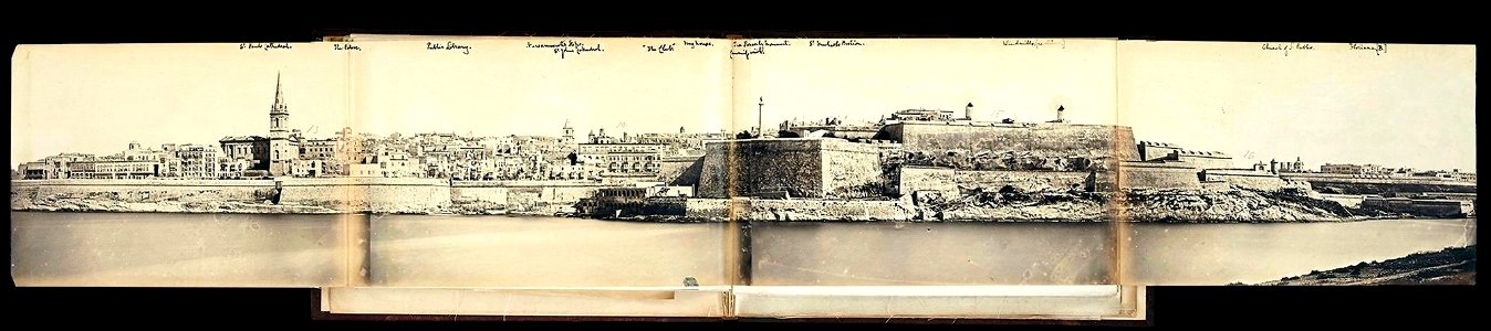 Panorama of Marsamxett side of Valletta from Manoel Island dated circa 1860