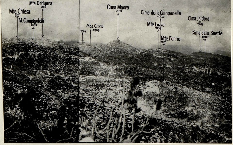 Panorama, Cima Undici bis Mte. Meletta. Standpunkt, Corno di Campo Bianco. (2. Teilbild zu WK1 ALB082 24353a) (BildID 15630587)