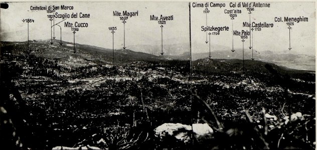 Panorama, Cima Undici bis Mte.Meletta. Standpunkt, Corno di Campo Bianco. (1. Teilbild = WK1 ALB082 24354a) (BildID 15630594)