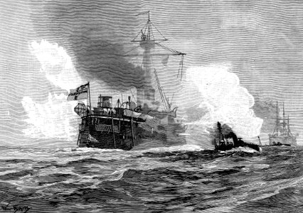 Panzerschiff SMS OLDENBURG als Reservelinienschiff. Darstellung von Hans Bohrdt um 1900
