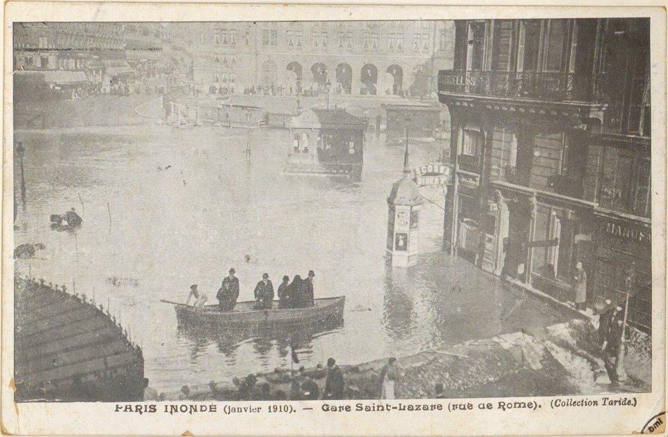 Paris inondé (janvier 1910), Gare Saint-Lazare (rue de Rome) CP 2281 PsurR