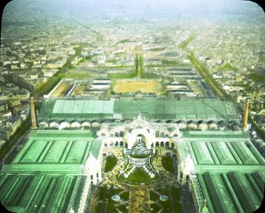 Paris Exposition Chateau of Water and Palace of Electricity, aerial view, Paris, France, 1900