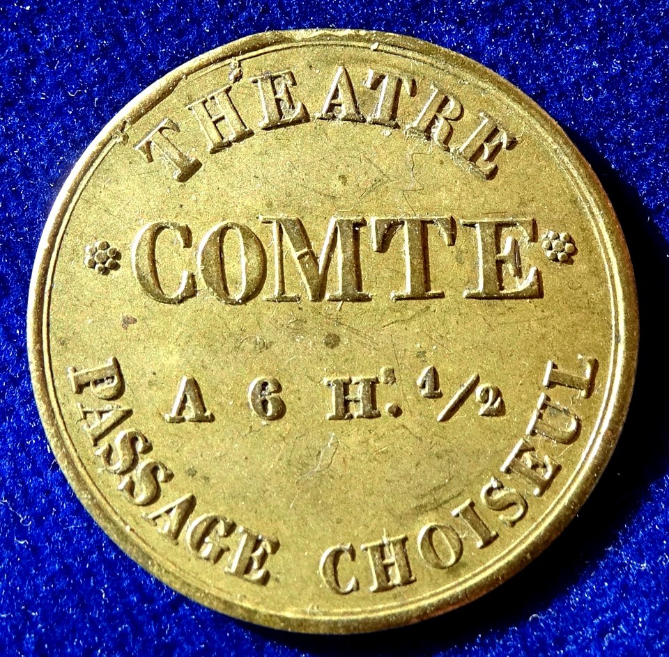 Paris, France, Admission Jeton Token Théâtre Comte, Passage Choiseul, ND (1827 - 1846), obverse