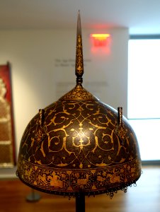 Parade helmet, Iran, first half of 19th century, forged steel overlaid with gold - Aga Khan Museum - Toronto, Canada - DSC07027