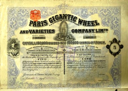 Paris Gigantic Wheel and Varieties Company 1898