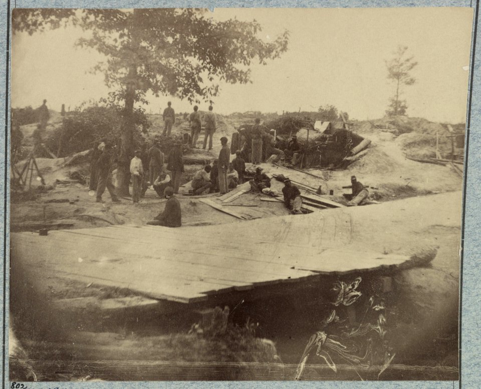 Part of Federal Line of Works showing bombproof tents occupied by U.S. Colored Troops in front of Petersburg, Va., Aug. 7, 1864 LCCN2012646252