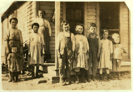 Part of the family of George Padroni, near Sterling, Colo. They have 9 children and some hired help. Only one child in school (see 4042). This is 6 yr. old Lena, who works some too. The 8 yr. old LOC nclc.00366