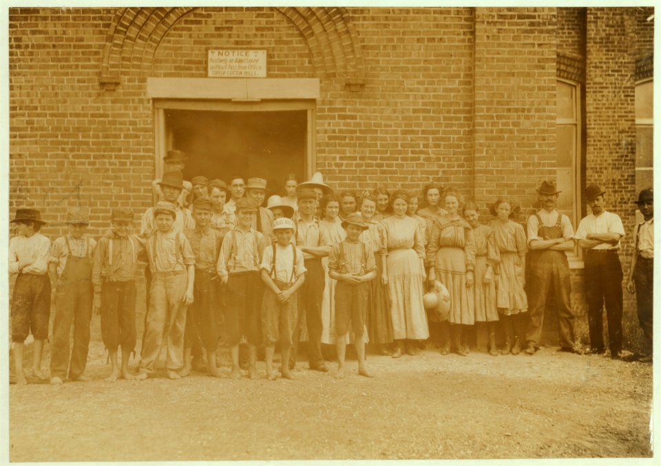 Part of the force at Tupelo (Miss.) Cotton Mills. All work. Smallest ones not in photo. Among youngest here are- Coleman Miller, has been working one year, cannot write name, said twelve LOC nclc.02133
