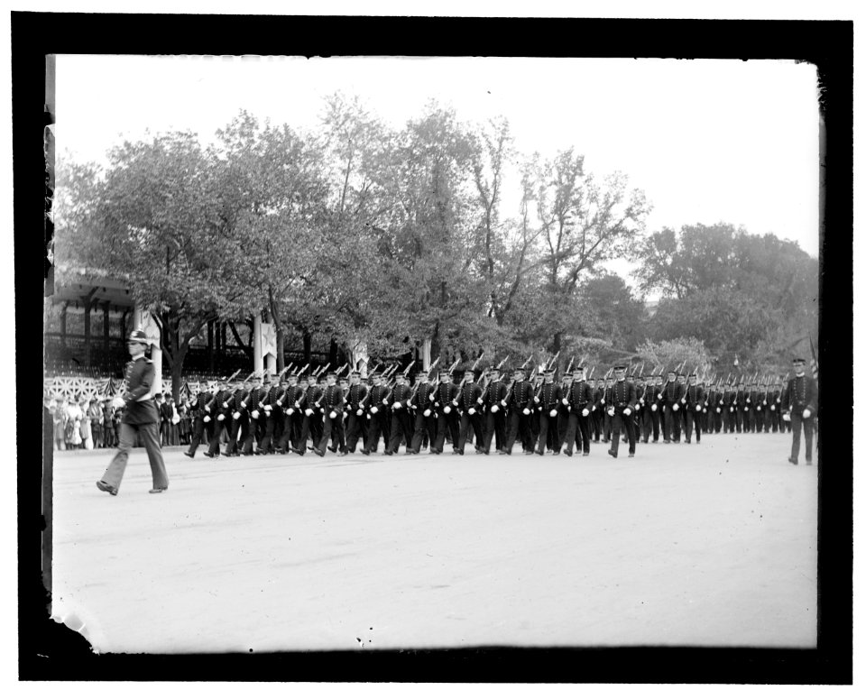 Part of the military parade on Oct 7, 1902. The battalion of naval cadets passing the reviewing stand LCCN2008680923